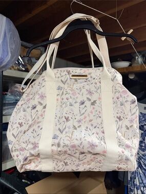 Poppy & Peonies Floral Canvas Tote - Cream with Pastel Flowers